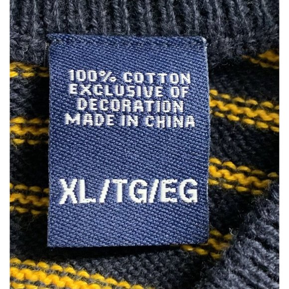 Chaps Sweater Mens Size Extra Large XL Navy Gold Striped Long Sleeve Pullover - Picture 3 of 5